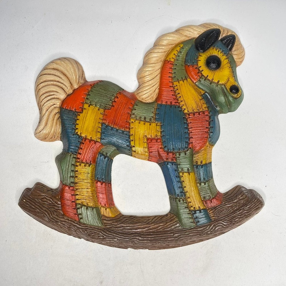 Vintage Patchwork 3D Raised Art Rocking Horse Foam Craft Wall Decor - Picture 1 of 5